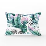 - Rh-Dik-5261-Gorsel1 - Realhomes Benekli Zemin Üzerinde Yeşil Ve Pembe Yaprak Motifli Dikdörtgen Yastık Kılıfı Realhomes