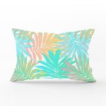 Mavi Ve Pembe Yaprak Çizimli Özel Tasarım Dijital Baskılı Dikdörtgen Kırlent Kılıfı Realhomes