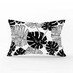 Siyah Ve Beyaz Yaprak Motifli Dekoratif Dikdörtgen Yastık Kılıfı Realhomes