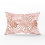 Pembe Tropik Yaprak Motifli Özel Tasarım Dijital Baskılı Dikdörtgen Kırlent Kılıfı Realhomes