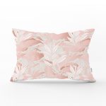 - Rh-Dik-5292-Gorsel1 - Realhomes Gri Zemin Üzerinde Pembe Özel Tasarım Yaprak Motifli Dikdörtgen Kırlent Kılıfı Realhomes