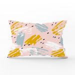 - Rh-Dik-5295-Gorsel1 - Realhomes Pembe Zemin Üzerinde Sulu Boya Gold Ve Mavi Çizimli Dekoratif Dikdörtgen Yastık Kılıfı Realhomes