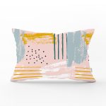 Pembe Zeminde Soyut Sulu Boya Çizimli Dekoratif Dikdörtgen Kırlent Kılıfı Realhomes