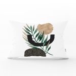 Beyaz Zemin Üzerinde Soyut Yaprak Çizimli Dekoratif Dikdörtgen Kırlent Kılıfı Realhomes