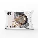 Soyut Çizim Altın Yaprak Desenli Özel Tasarım Dekoratif Dikdörtgen Kırlent Kılıfı Realhomes