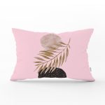 - Rh-Dik-5316pembe-Gorsel1 - Realhomes Pembe Zemin Üzerinde Soyut Çizim Ay Ve Yaprak Motifli Dikdörtgen Kırlent Kılıfı Realhomes