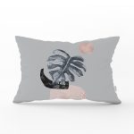 Gri Zemin Üzerinde Tropik Yaprak Desen Baskılı Dikdörtgen Yastık Kılıfı Realhomes