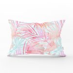 Pembe Ve Mavi Yaprak Desenli Özel Tasarım Dekoratif Dikdörtgen Kırlent Kılıfı Realhomes