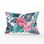 - Rh-Dik-5333-Gorsel1 - Realhomes Pembe Zeminde Canlı Tropik Yaprakları Dijital Baskılı Dikdörtgen Kırlent Kılıfı Realhomes