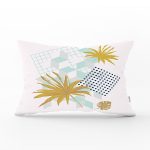 Geometrik Çizimler Üzerinde Tropik Yaprak Motifli Dikdörtgen Kırlent Kılıfı Realhomes