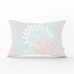 Mavi Zemin Üzerinde Beyaz Kırmızı Çiçek Tasarımlı Dekoratif Dikdörtgen Yastık Kılıfı Realhomes