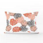 Beyaz Zemin Üzerinde Pembe Noktalı Tropik Yaprak Desenli Dikdörtgen Kırlent Kılıfı Realhomes