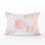 Renkli Zemin Üzerinde Tropikal Pembe Beyaz Yaprak Desenli Dikdörtgen Kırlent Kılıfı Realhomes