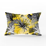 - Rh-Dik-5367-Gorsel1 - Realhomes Sarı Zemin Üzerinde Beyaz Ve Gri Yaprak Motifli Dikdörtgen Kırlent Kılıfı Realhomes