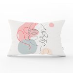 Kırmızı Şeritli Portre Çizimli Dekoratif Modern Dikdörtgen Yastık Kılıfı Realhomes