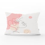 Kırmızı Şeritli Portre Çizimli Özel Tasarımlı Modern Dikdörtgen Kırlent Kılıfı Realhomes