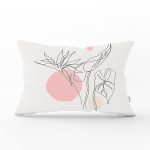 Gri Zemin Üzerinde Karakalem Çiçek Çizimli Modern Dikdörtgen Kırlent Kılıfı Realhomes