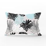 Mavi Zemin Üzerinde Siyah Kurumuş Yaprak Motifli Dekoratif Dikdörtgen Kırlent Kılıfı Realhomes