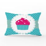 Cup Cake Desenli Dijital Baskılı Dekoratif Dikdörtgen Yastık Kırlent Kılıfı Realhomes