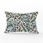 Leopar Zemin Üzeinde Gümüş Tropik Yapraklar Baskılı Dikdörtgen Kırlent Kılıfı Realhomes