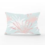 - Rh-Dik-5415-Gorsel1 - Realhomes Gökyüzü Zemin Üzerinde Beyaz Ve Pembe Yaprak Tasarımlı Dikdörtgen Kırlent Kılıfı Realhomes