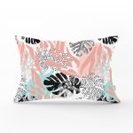 - Rh-Dik-5418-Gorsel1 - Realhomes Soyut Çizimler İçerisinde Siyah Tropik Yaprak Motifli Dikdörtgen Kırlent Kılıfı Realhomes