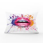 - Rh-Dik-5482-Gorsel1 - Realhomes Sulu Boya Dudak Temalı Dekoratif Özel Tasarım Dikdörtgen Kırlent Kılıfı Realhomes