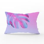 Toz Mavisi Zeminli Tropik Yapraklı Özel Tasarım Dekoratif Dikdörtgen Yastık Kılıfı Realhomes