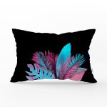 - Rh-Dik-5519-Gorsel1 - Realhomes Siyah Zeminli Tropik Yapraklı Özel Tasarım Moderen Dikdörtgen Kırlent Kılıfı Realhomes