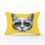 Gözlüklü Kedi Desenli Dijital Baskılı Modern Dikdörtgen Yastık Kırlent Kılıfı Realhomes