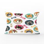 Sevimli Hayvanlar ve Balık İskeletli Modern Dikdörtgen Yastık Kırlent Kılıfı Realhomes