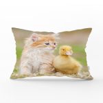 Sevimli Kedi ve Ördek Motifli Modern Dikdörtgen Yastık Kırlent Kılıfı Realhomes