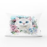 - Rh-Dik-5648-Gorsel1 - Realhomes Çiçek Çerçeveli Kedi Motifli Modern Dikdörtgen Yastık Kırlent Kılıfı Realhomes