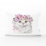 Çiçekli Kedi Motifli Dijital Baskılı Modern Dikdörtgen Yastık Kırlent Kılıfı Realhomes