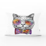 Renkli Gözlüklü Siyah Beyaz Kedi Baskılı Modern Dikdörtgen Yastık Kırlent Kılıfı Realhomes