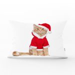 Yılbaşı Kıyafetli Kedi Desenli Dijital Baskılı Modern Dikdörtgen Yastık Kırlent Kılıfı Realhomes