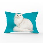 Mavi Zeminde Beyaz Kedi Desenli Modern Dikdörtgen Yastık Kırlent Kılıfı Realhomes