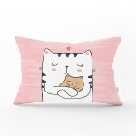 - Rh-Dik-5683-Gorsel1 - Realhomes Yavrusuna Sarılmış Kedi Motifli Modern Dikdörtgen Yastık Kırlent Kılıfı Realhomes