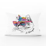 - Rh-Dik-5688-Gorsel1 - Realhomes Renkli Gözlüklü Siyah Beyaz Kedi Baskılı Modern Dikdörtgen Yastık Kırlent Kılıfı Realhomes