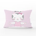 - Rh-Dik-5693-Gorsel1 - Realhomes Açık Mine Renkli My Love Yazılı Sevimli Kedicik Motifli Modern Dikdörtgen Yastık Kılıfı Realhomes