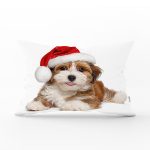 Yılbaşı Şapkalı Köpek Desenli Dijital Baskılı Modern Dikdörtgen Yastık Kırlent Kılıfı Realhomes