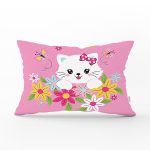 - Rh-Dik-5704-Gorsel1 - Realhomes Çiçeklerin İçindeki Sevimli Kedi Desenli Modern Dikdörtgen Yastık Kırlent Kılıfı Realhomes