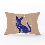 Haki Zeminli Mavi Kedi Desenli Özel Tasarım Dikdörtgen Yastık Kılıfı Realhomes