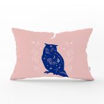 Bej Pembe Zeminde Mavi Baykuş Motifli Dekoratif Dikdörtgen Kırlent Kılıfı Realhomes