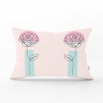 Pembe Zeminde Gül Motifli Bohemian Dekoratif Dikdörtgen Kırlent Kılıfı Realhomes