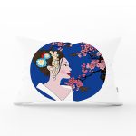 Çiçek Motifli Japon Kız Desenli Dekoratif Dikdörtgen Yastık Kılıfı Realhomes