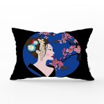 Çiçek Motifli Japon Kız Desenli Dekoratif Dikdörtgen Yastık Kılıfı Realhomes