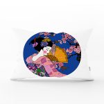 Çiçek Desenli Yelpazeli Japon Kız Motifli Modern Dikdörtgen Kırlent Kılıfı Realhomes