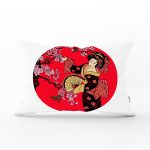 Çiçek Desenli Yelpazeli Japon Kız Motifli Modern Dikdörtgen Yastık Kılıfı Realhomes