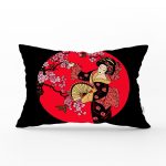 Çiçek Desenli Yelpazeli Japon Kız Motifli Modern Dikdörtgen Kırlent Kılıfı Realhomes